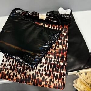 Tahari Black and Animal Print Cosmetic Bag Set